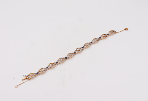 Edwardian 1900 Bracelet In Platinum And 18Kt Gold With 3.67 Ctw In Diamonds And Sapphires