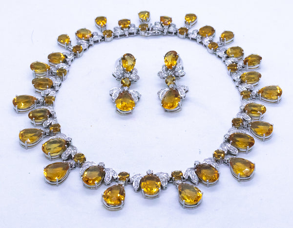 NECKLACE AND EARRINGS 18 KT SUITE WITH 308.16 Cts OF DIAMONDS & ORANGE CITRINE