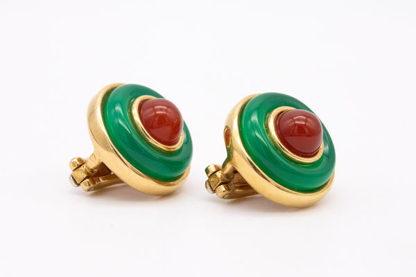 Tiffany Co 1970 By Donald Claflin 18Kt Earrings With Chrysoprase And Carnelian