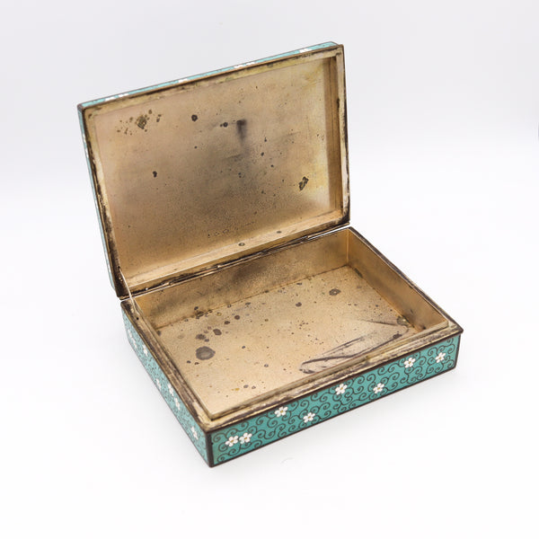 Japan 1890 Meiji Period Rectangular Bronze Box With Colorful Enamel Cloisonne