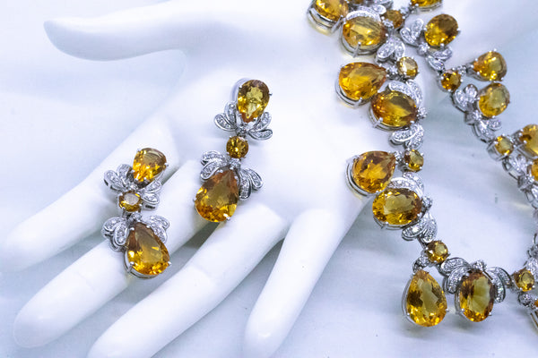 NECKLACE AND EARRINGS 18 KT SUITE WITH 308.16 Cts OF DIAMONDS & ORANGE CITRINE