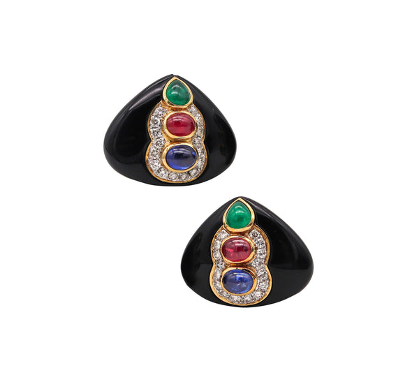 Roberto Legnazzi Cluster Earrings In 18Kt Gold With 8.29 Ctw In Diamonds And Gemstones