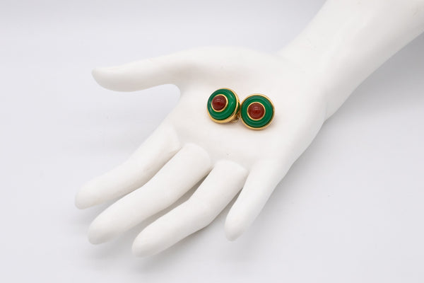 Tiffany Co 1970 By Donald Claflin 18Kt Earrings With Chrysoprase And Carnelian