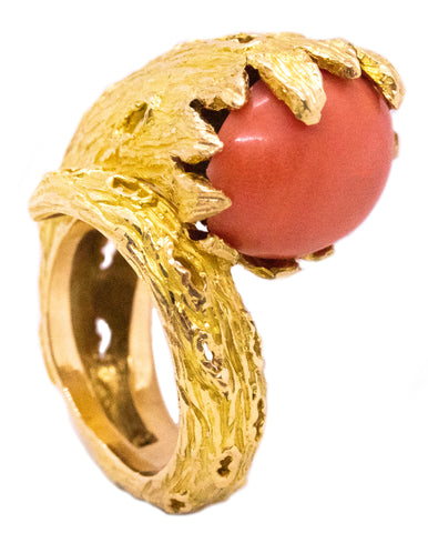 FRENCH 20 KT CORNUCOPIAE ABUNDANTIA RING WITH RED CORAL WITH COA