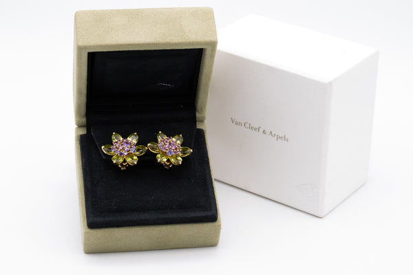 VAN CLEEF & ARPELS HAWAII EARRINGS IN 18 KT WITH 17.24 Ctw IN SAPPHIRES AND PERIDOTS