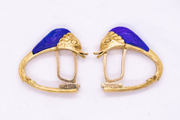 Mythological Zodiacal Pisces Rare Swiss Cufflinks In 18Kt Yellow Gold With Lapis Lazuli Carvings