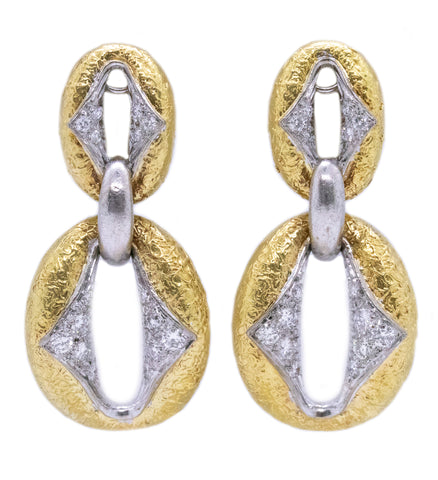 KUTCHINSKY 18 KT GOLD & PLATINUM DOOR KNOCK DROP EARRINGS WITH 1.92 Cts DIAMONDS