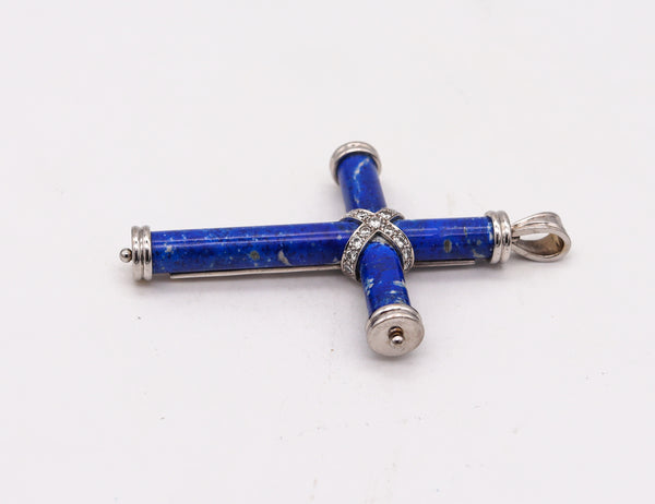 Classic Lapis Lazuli Cross Pendant In 18Kt White Gold With 1.02 Cts In Diamonds.