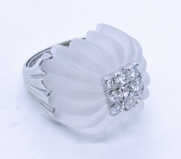Mid Century 1960 Cocktail Ring In 18Kt With Rock Quartz And 1.45 Cts Diamonds