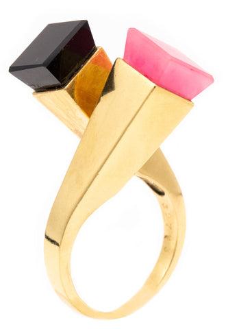 Cartier 1970 Aldo Cipullo Rare Geometric Toi Et Moi Ring In 18Kt Gold With Squared Gemstones