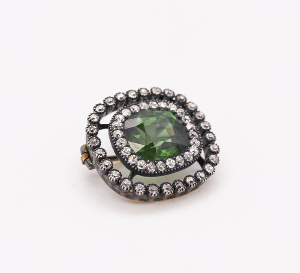 Victorian Convertible Pendant Brooch In 18Kt With 9.12 Ctw In Certified Green Zircon & Diamonds