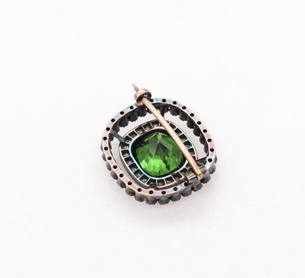 Victorian Convertible Pendant Brooch In 18Kt With 9.12 Ctw In Certified Green Zircon & Diamonds