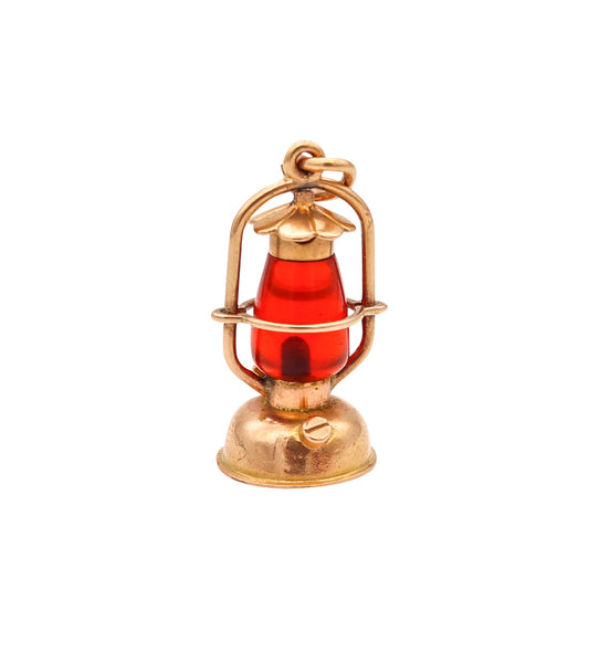 *Vintage Italian 1950 Lantern Charm pendant in 18Kt Yellow Gold With Carnelian