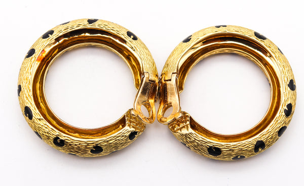 Fred Of Paris 1970 Enamelled Panther Clips On Earrings In 18Kt Yellow Gold