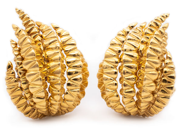 David Webb 1970 New York Massive Textured Flames Earrings In 18Kt Yellow Gold