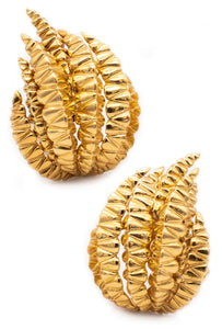 David Webb 1970 New York Massive Textured Flames Earrings In 18Kt Yellow Gold