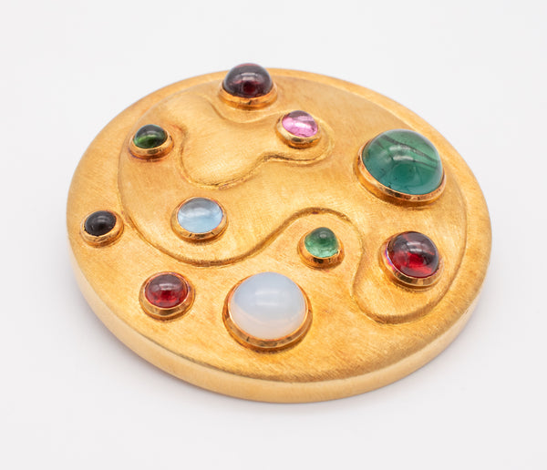 Burle Marx 1970 Brazil 18Kt Pendant Brooch With 12.15 Cts In Natural Color Gemstones