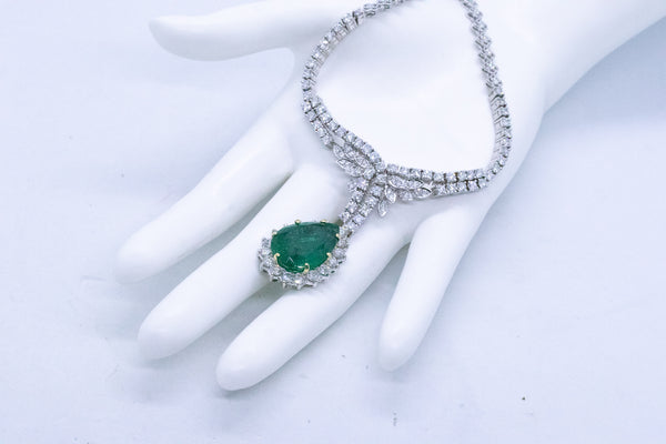 GIA CERTIFIED RARE 21.78 CARATS EMERALD 18 KT GOLD NECKLACE WITH 18.29 Ctw DIAMONDS