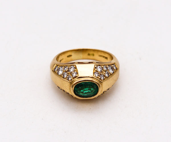 Bvlgari Roma Trombino Ring In 18Kt Yellow Gold With 1.82 Cts Emerald & Diamonds
