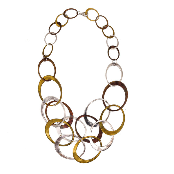 Robert Lee Morris Studio 1970 Geometric Links Necklace In Sterling Copper And Bronze