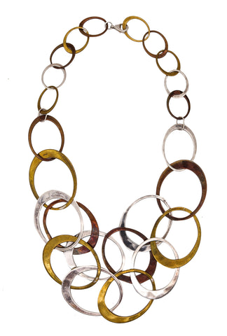 Robert Lee Morris Studio 1970 Geometric Links Necklace In Sterling Copper And Bronze