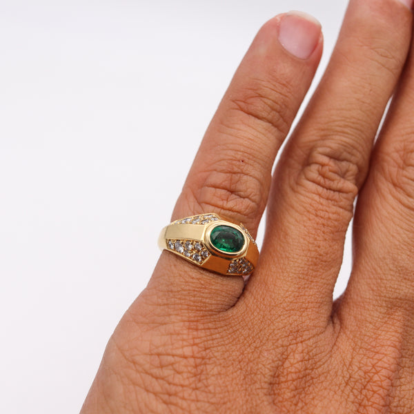 Bvlgari Roma Trombino Ring In 18Kt Yellow Gold With 1.82 Cts Emerald & Diamonds