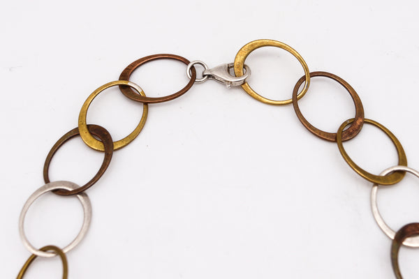 Robert Lee Morris Studio 1970 Geometric Links Necklace In Sterling Copper And Bronze