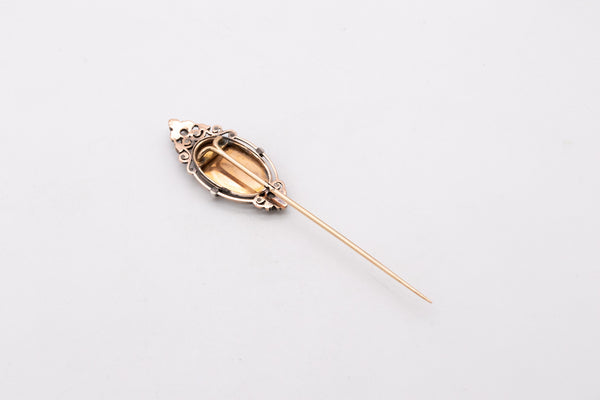 Georgian 1820 Enameled Pin Of A Playful Putti In 18Kt Yellow Gold With European Diamonds