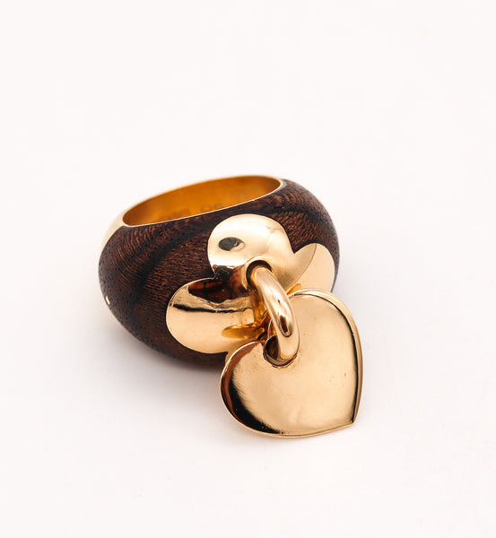 -Van Cleef & Arpels 1970 Paris Movable Heart Ring In 18Kt Yellow Gold With Carved Wood