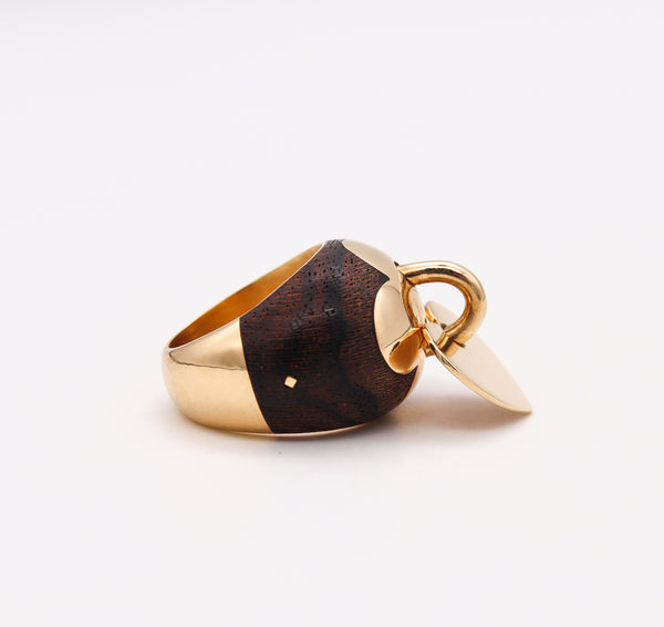 -Van Cleef & Arpels 1970 Paris Movable Heart Ring In 18Kt Yellow Gold With Carved Wood