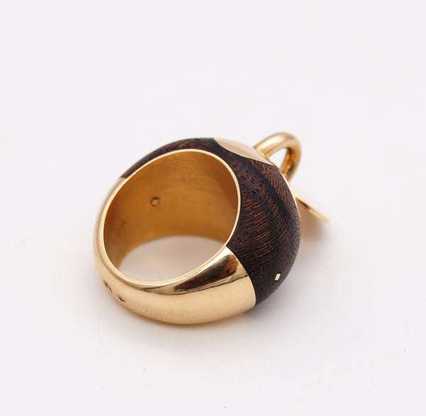 -Van Cleef & Arpels 1970 Paris Movable Heart Ring In 18Kt Yellow Gold With Carved Wood