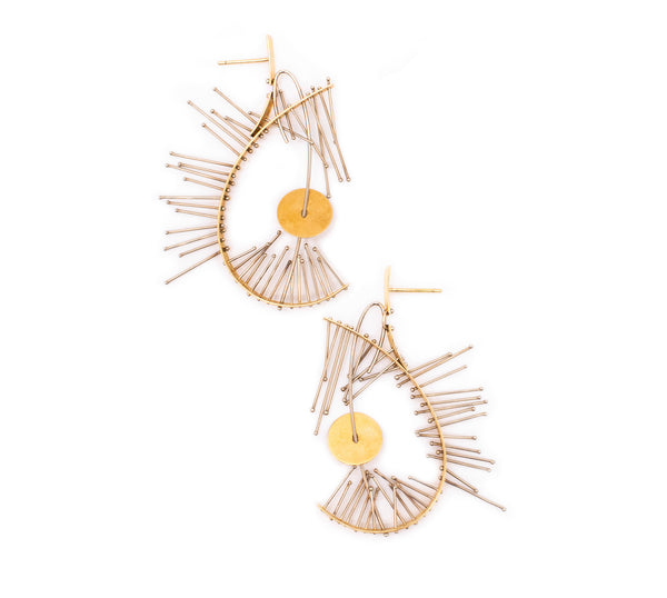 Sebastiano Balbo 1989 Torino One Of A Kind Sculptural Kinetic Long Earrings In 18Kt Yellow Gold