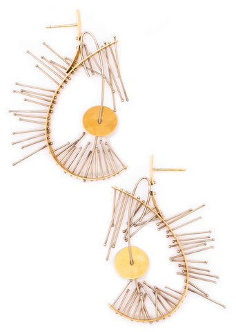 Sebastiano Balbo 1989 Torino One Of A Kind Sculptural Kinetic Long Earrings In 18Kt Yellow Gold