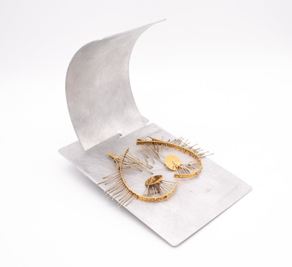 Sebastiano Balbo 1989 Torino One Of A Kind Sculptural Kinetic Long Earrings In 18Kt Yellow Gold