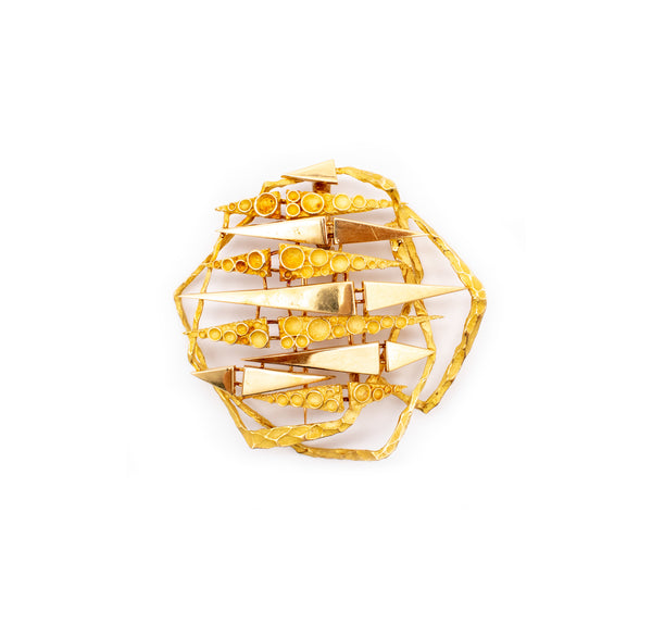 Kutchinsky London Geometric 1960 Modernist Pendant Brooch In 18Kt Yellow Gold