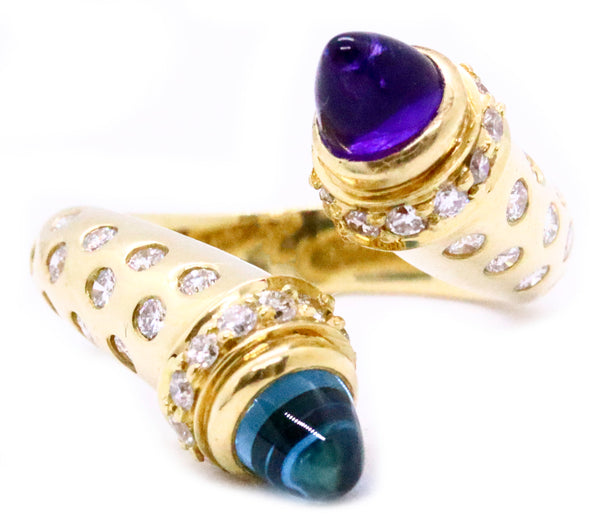 SUSY MOR 18 KT GOLD RING WITH DIAMONDS AND GEMSTONES