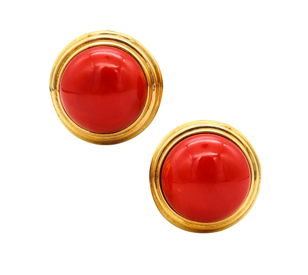 Cellino 1970 Italy Massive Earrings In 18Kt Yellow Gold With 70.2 Ctw Sardinian Red Coral