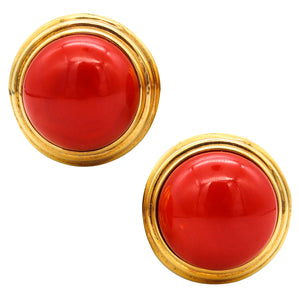 Cellino 1970 Italy Massive Earrings In 18Kt Yellow Gold With 70.2 Ctw Sardinian Red Coral