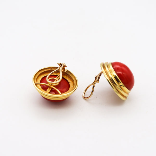 Cellino 1970 Italy Massive Earrings In 18Kt Yellow Gold With 70.2 Ctw Sardinian Red Coral