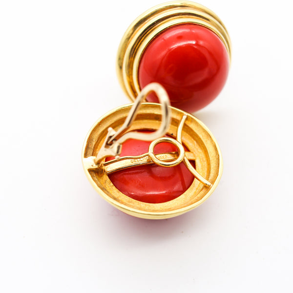 Cellino 1970 Italy Massive Earrings In 18Kt Yellow Gold With 70.2 Ctw Sardinian Red Coral