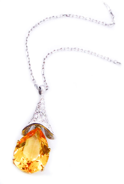 SALAVETTI 18 KT GOLD NECKLACE CHAIN WITH DIAMONDS AND YELLOW TOPAZ