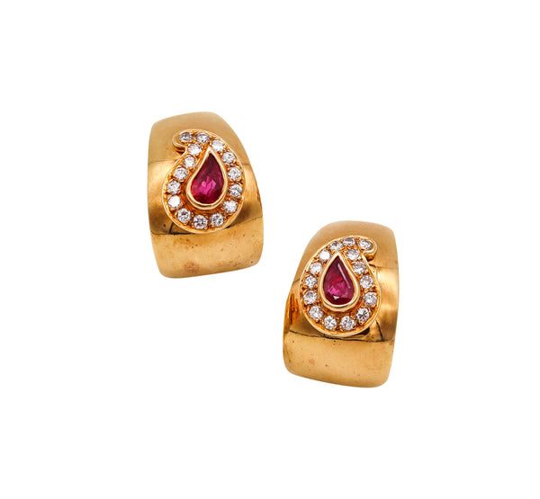 Fred of Paris Clips Earrings In 18Kt Yellow Gold With 2.0 Ctw In Burmese Rubies & Diamonds