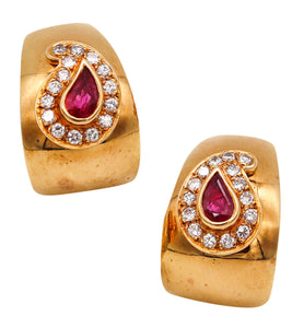 Fred of Paris Clips Earrings In 18Kt Yellow Gold With 2.0 Ctw In Burmese Rubies & Diamonds