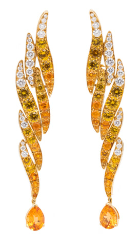 *Van Cleef & Arpels Paris Drop earrings in 18 kt with 14.72 Cts in diamonds sapphires mandarin garnet