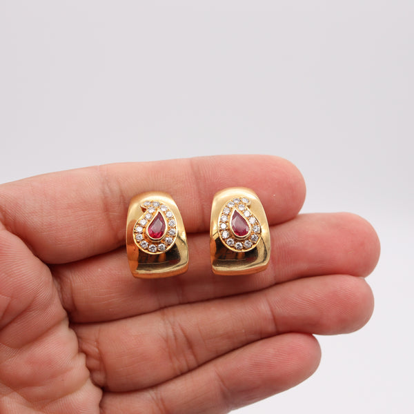 Fred of Paris Clips Earrings In 18Kt Yellow Gold With 2.0 Ctw In Burmese Rubies & Diamonds