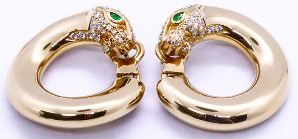 CARTIER PANTHERE 18 KT YELLOW GOLD DIAMONDS & EMERALDS EAR CLIPS EARRINGS