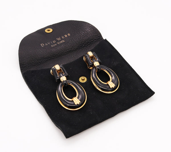 David Webb 1960 Classic Door Knockers Drop Earrings In 18Kt Gold With Black Enamel