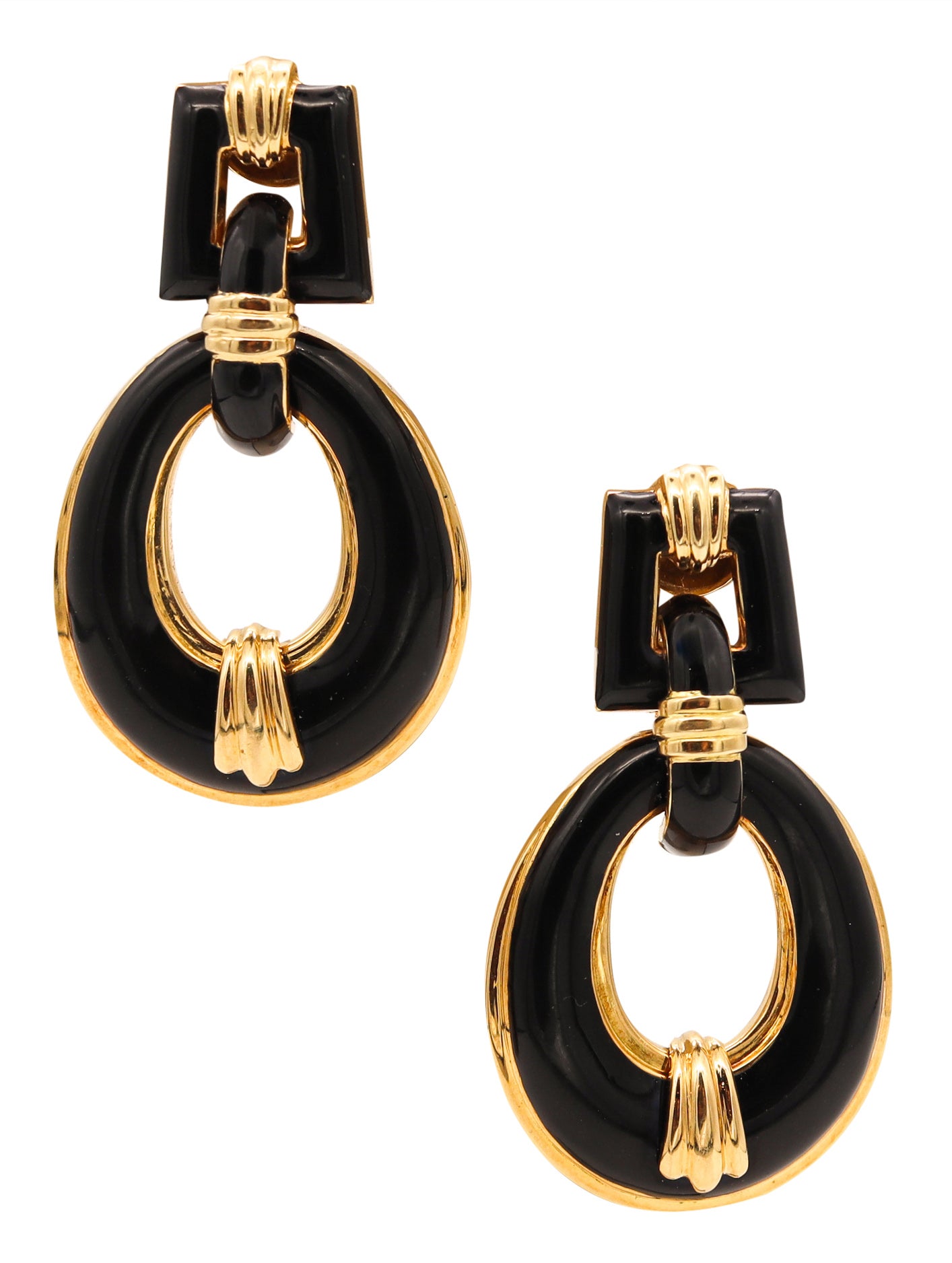 David Webb 1960 Classic Door Knockers Drop Earrings In 18Kt Gold With Black Enamel