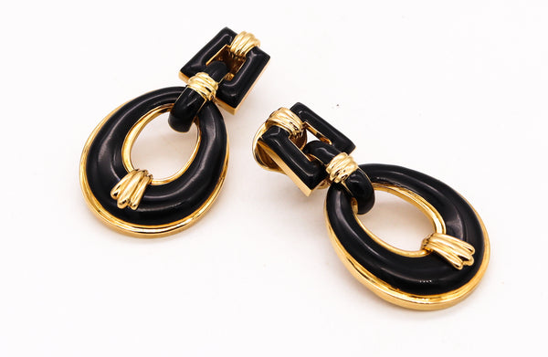 David Webb 1960 Classic Door Knockers Drop Earrings In 18Kt Gold With Black Enamel