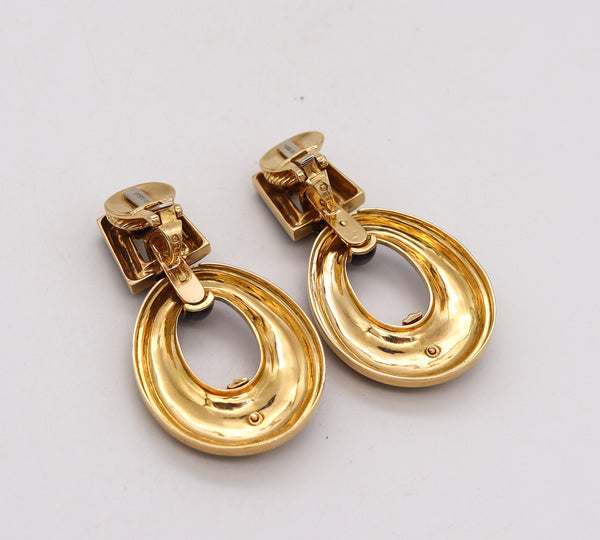 David Webb 1960 Classic Door Knockers Drop Earrings In 18Kt Gold With Black Enamel